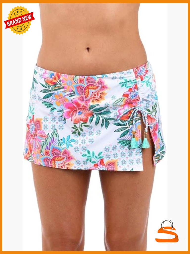Skirted Hipster Bikini Swimsuit Bottom Size 6 Nylon Blend Tassel Side Tie